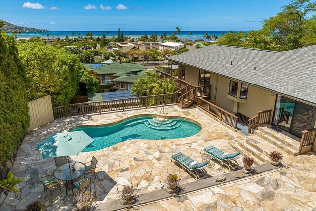 5926 Kalanianaole Hwy, Honolulu, HI 96821 - view of pool featuring a fenced backyard, a patio, stairway, and a water view