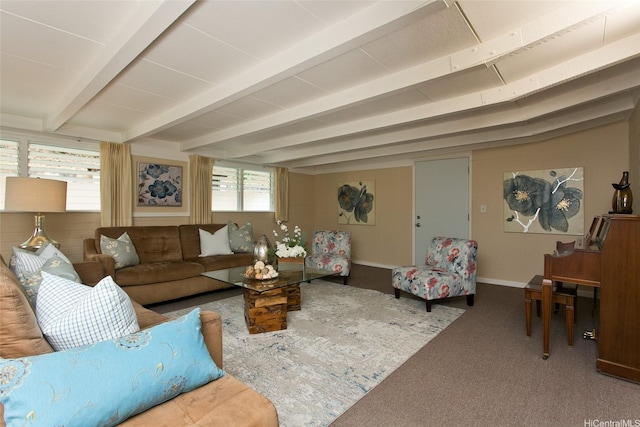 99-776 Aliipoe Dr, Aiea, HI 96701 - living area featuring carpet and beam ceiling