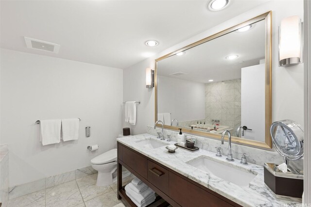 223 Saratoga Rd Unit 1916, Honolulu, HI 96815 - bathroom with marble finish flooring, double vanity, and recessed lighting
