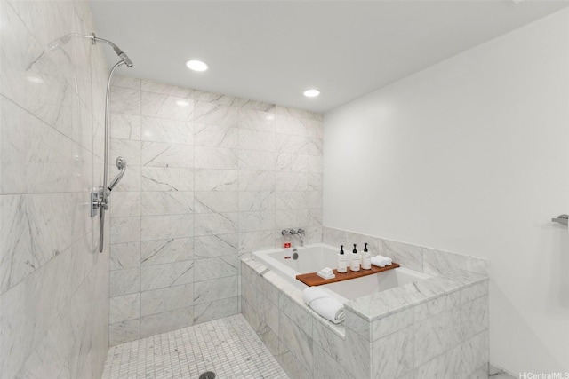 223 Saratoga Rd Unit 1916, Honolulu, HI 96815 - full bathroom with a bath, tiled shower, and recessed lighting