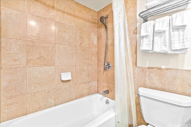 1850 Ala Moana Blvd Unit 1107, Honolulu, HI 96815 - full bath featuring shower / bath combo with shower curtain and tile walls