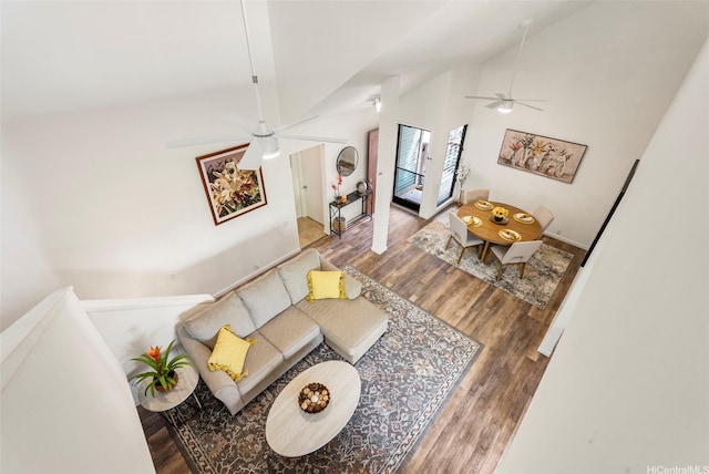 46-160 Kiowai St Unit 2322, Kaneohe, HI 96744 - living area with a ceiling fan, wood finished floors, and vaulted ceiling