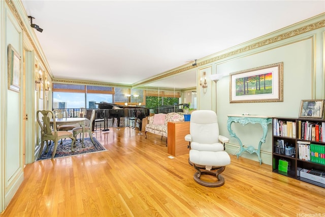 965 Prospect St Unit 604, Honolulu, HI 96822 - living room with ornamental molding and wood finished floors