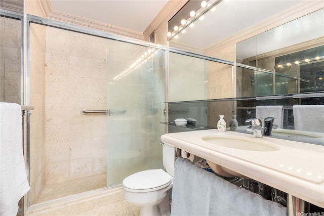 965 Prospect St Unit 604, Honolulu, HI 96822 - bathroom featuring crown molding, a shower stall, and vanity