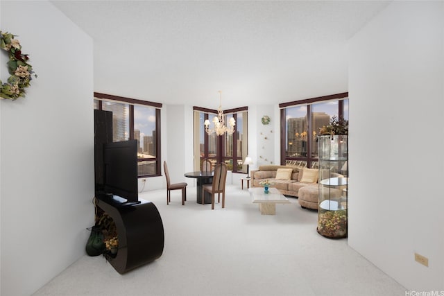 725 Kapiolani Blvd Unit 1201, Honolulu, HI 96813 - living room with a chandelier, healthy amount of natural light, and carpet