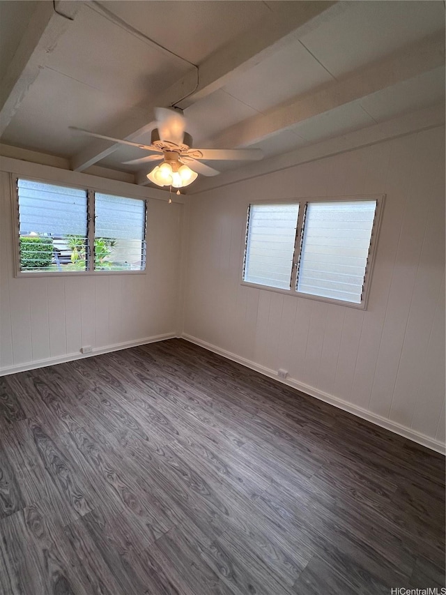 2212 Amokemoke St, Pearl City, HI 96782 - unfurnished room with wood finished floors, healthy amount of natural light, beam ceiling, and ceiling fan