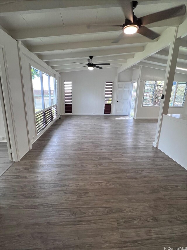 2212 Amokemoke St, Pearl City, HI 96782 - unfurnished living room featuring a ceiling fan, dark wood finished floors, and beam ceiling