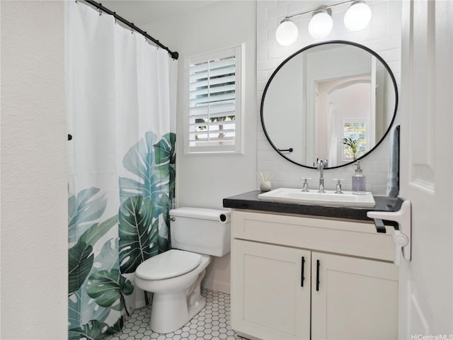 91-1032 Kaikane St, Ewa Beach, HI 96706 - full bath featuring vanity, tile patterned flooring, a shower with shower curtain, and tasteful backsplash
