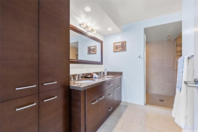 1837 Kalakaua Ave Unit 2209, Honolulu, HI 96815 - full bathroom featuring tile patterned floors, double vanity, tiled shower, and recessed lighting