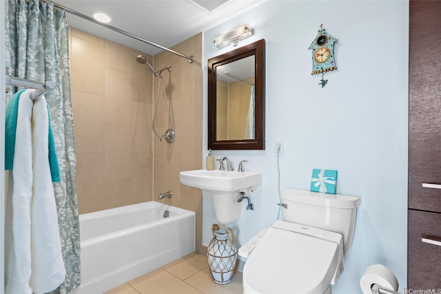 1837 Kalakaua Ave Unit 2209, Honolulu, HI 96815 - bathroom with shower / bathtub combination with curtain and tile patterned floors