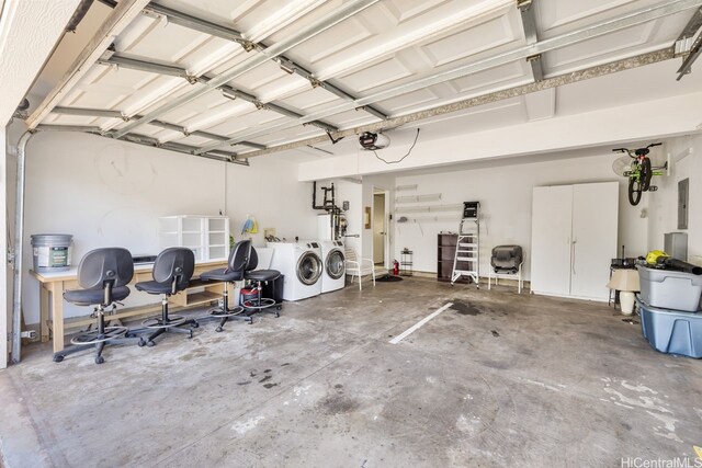 91-1005 Leleoi St Unit 91, Ewa Beach, HI 96706 - garage featuring washer and dryer, a garage door opener, and electric panel