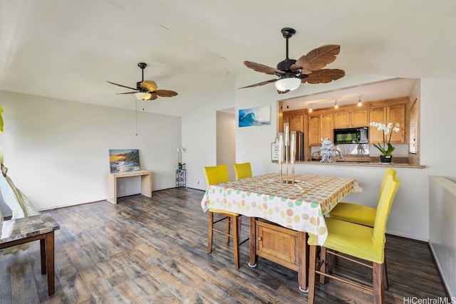 91-1005 Leleoi St Unit 91, Ewa Beach, HI 96706 - dining room with ceiling fan, dark wood-style flooring, and vaulted ceiling