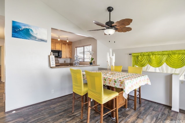 91-1005 Leleoi St Unit 91, Ewa Beach, HI 96706 - dining area featuring vaulted ceiling, a ceiling fan, and dark wood-type flooring