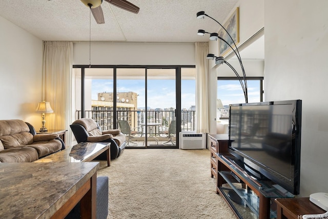 201 Ohua Ave Unit 3702-1, Penthouse Honolulu, HI 96815 - living room with carpet floors, a textured ceiling, and a ceiling fan