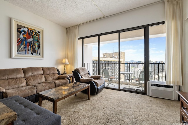 201 Ohua Ave Unit 3702-1, Penthouse Honolulu, HI 96815 - carpeted living room featuring a wall mounted air conditioner and a textured ceiling