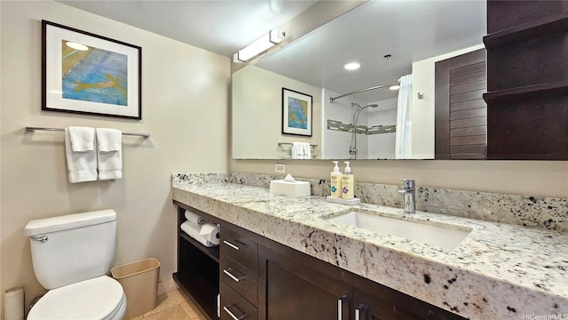 1777 Ala Moana Blvd Unit 2203, Honolulu, HI 96815 - bathroom featuring a shower, vanity, tile patterned flooring, and recessed lighting