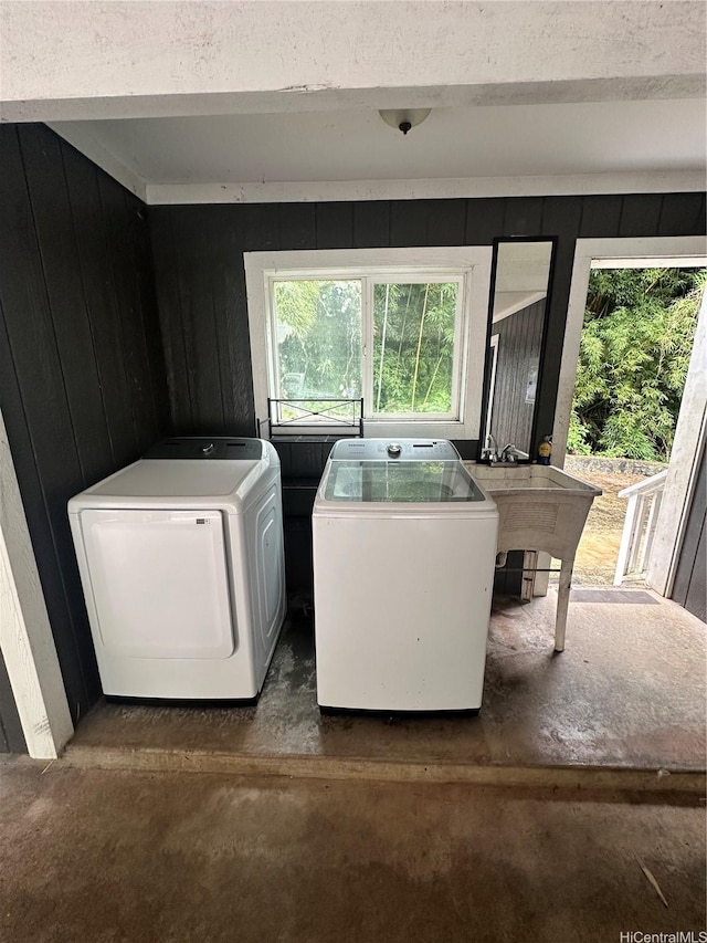 1817 Kalie Pl Unit B, Wahiawa, HI 96786 - washroom with washing machine and dryer and wood walls