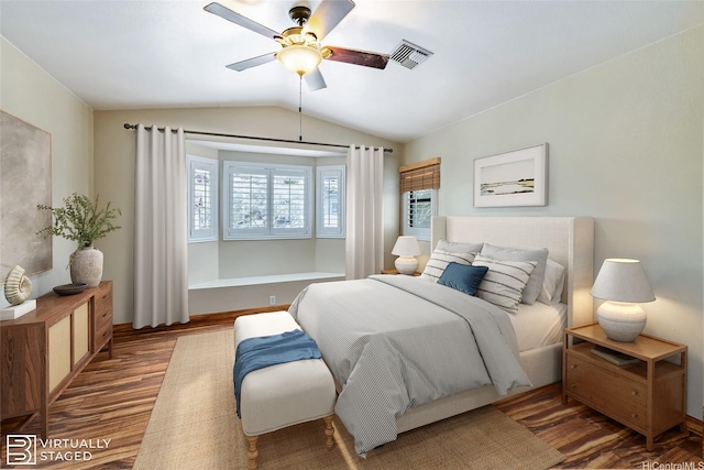 91-1037 Paaoloulu Way, Kapolei, HI 96707 - bedroom with lofted ceiling, wood finished floors, and ceiling fan