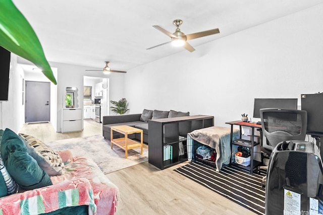 96-226 Waiawa Rd Unit 46, Pearl City, HI 96782 - living room featuring a ceiling fan, wood finished floors, and an office area