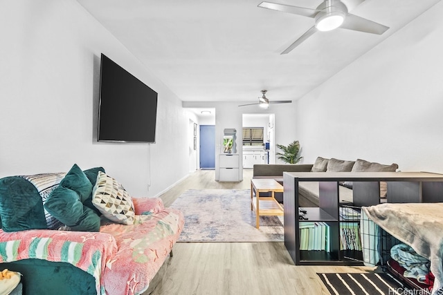 96-226 Waiawa Rd Unit 46, Pearl City, HI 96782 - living area with a ceiling fan and wood finished floors
