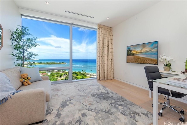 1118 Ala Moana Blvd Unit 2000/2002, Honolulu, HI 96814 - home office featuring wood finished floors, floor to ceiling windows, and recessed lighting