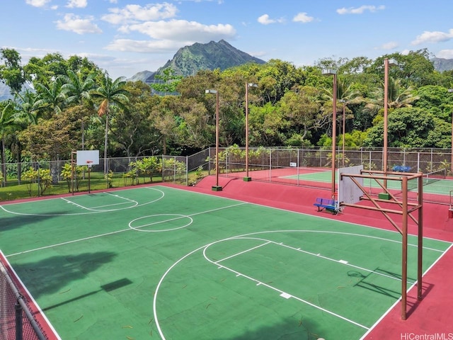 46-63 Emepela Pl Unit P205, Kaneohe, HI 96744 - view of basketball court with community basketball court, a mountain view, and a tennis court