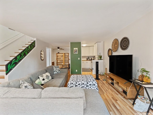 46-63 Emepela Pl Unit P205, Kaneohe, HI 96744 - living area featuring light wood finished floors and stairs