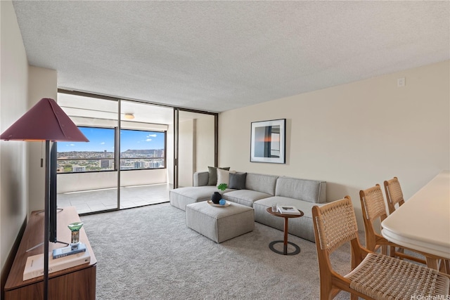 1717 Mott Smith Dr Unit 2811, Honolulu, HI 96822 - carpeted living area with a wall of windows and a textured ceiling