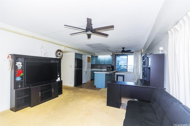 2333 Kapiolani Blvd Unit 608, Honolulu, HI 96826 - living area featuring a ceiling fan and light carpet