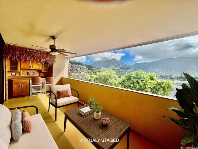 46-035 Konohiki St Unit 3832, Kaneohe, HI 96744 - balcony featuring a ceiling fan, a mountain view, and outdoor lounge area