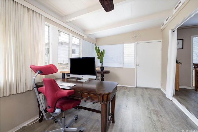 92-1020 Palailai Pl, Kapolei, HI 96707 - home office with beamed ceiling, wood finished floors, and ceiling fan
