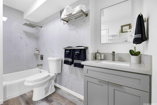 625 Iolani Ave Unit A304, Honolulu, HI 96813 - full bathroom featuring vanity, bathing tub / shower combination, wood finished floors, and tile walls