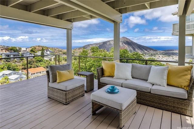 1048 Kaupaku Pl, Honolulu, HI 96825 - wooden terrace featuring outdoor lounge area and a mountain view