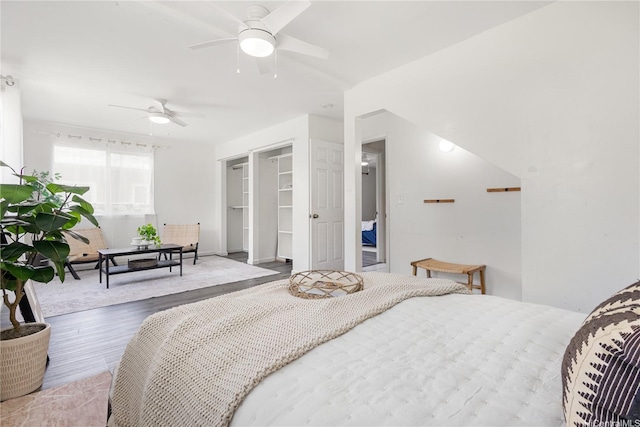 54-18 Haukoi Pl, Hauula, HI 96717 - bedroom with wood finished floors, ceiling fan, and a spacious closet