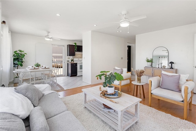 54-18 Haukoi Pl, Hauula, HI 96717 - living area with a ceiling fan, light wood-style flooring, and recessed lighting