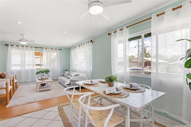 54-18 Haukoi Pl, Hauula, HI 96717 - dining area featuring ceiling fan, recessed lighting, and light tile patterned floors