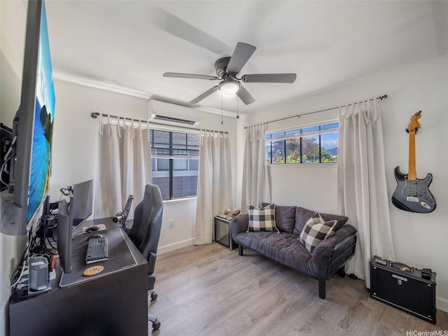 94-1157 Kaloli Loop, Waipahu, HI 96797 - office featuring a wall mounted AC, a ceiling fan, and wood finished floors