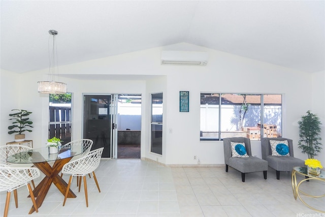 91-196 Wailohia Pl, Ewa Beach, HI 96706 - dining room with lofted ceiling, a wall mounted AC, and a chandelier