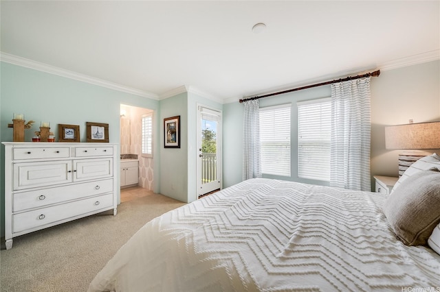 91-2220 Kaiwawalo St Unit 1001, Ewa Beach, HI 96706 - bedroom featuring crown molding, access to exterior, light carpet, and ensuite bathroom