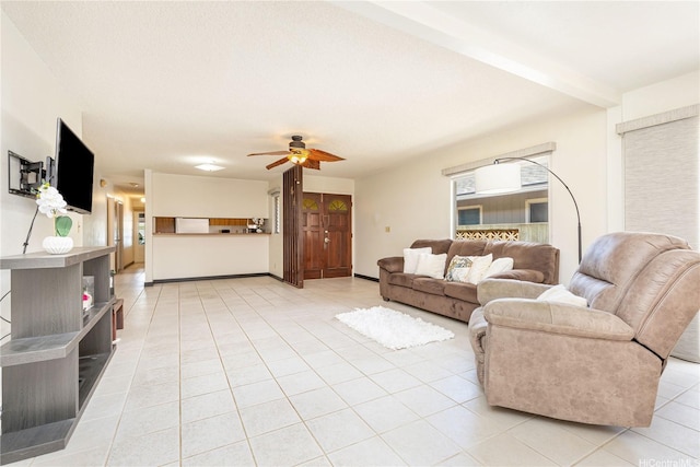 94-444 Alapine St, Waipahu, HI 96797 - living room with light tile patterned flooring, a ceiling fan, and healthy amount of natural light