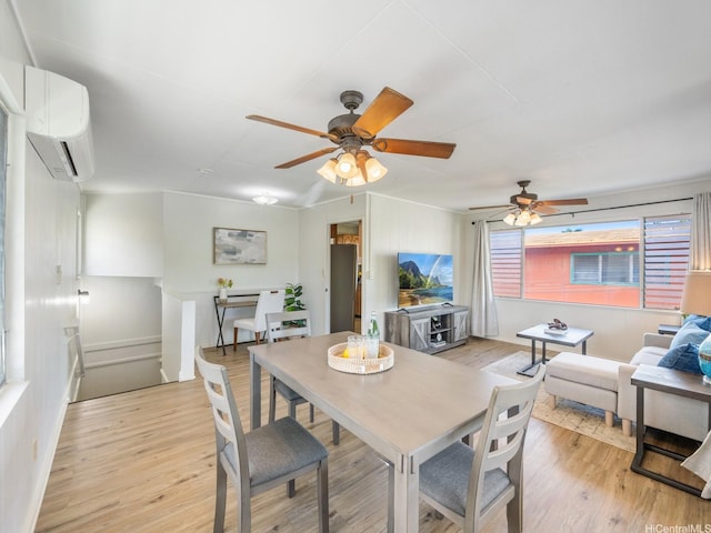 1651 Leilehua Ln, Honolulu, HI 96813 - dining room with an AC wall unit, a ceiling fan, and light wood finished floors