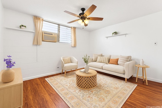 1210 Wilder Ave Unit 305, Honolulu, HI 96822 - living room with a ceiling fan, wood finished floors, and cooling unit