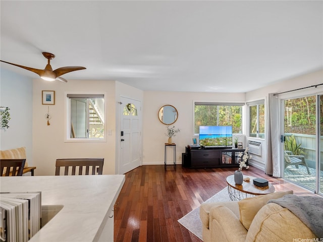 95-524 Wikao St Unit A101, Mililani, HI 96789 - living area with dark wood-style floors and ceiling fan