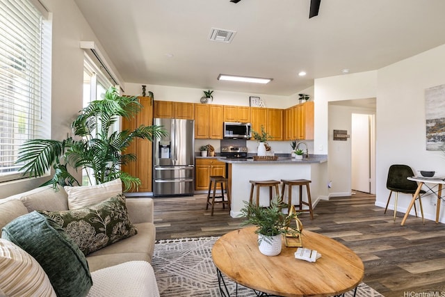 91-1221 Kanela St Unit M54, Ewa Beach, HI 96706 - living room featuring dark wood-type flooring and recessed lighting