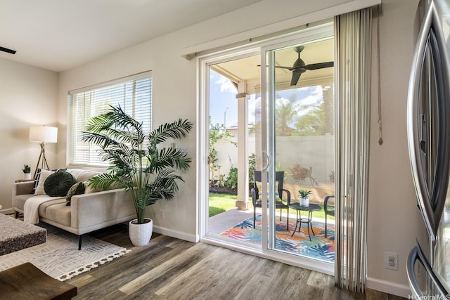 91-1221 Kanela St Unit M54, Ewa Beach, HI 96706 - entryway featuring wood finished floors and a ceiling fan