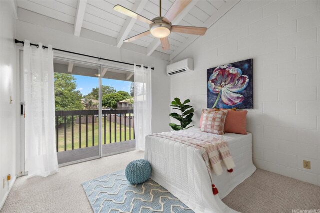 95-45 Hokuiwa St Unit 22, Mililani, HI 96789 - carpeted bedroom with a wall unit AC, access to outside, and a ceiling fan