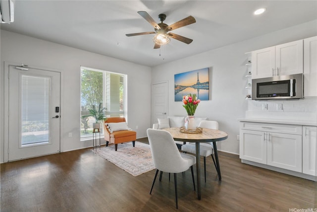 91-3475 Nana Hope St Unit 601, Ewa Beach, HI 96706 - dining space with dark wood-style flooring, ceiling fan, and recessed lighting