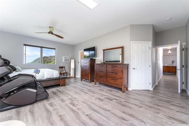 5216 Hao Pl, Honolulu, HI 96821 - bedroom featuring light wood-type flooring, an AC wall unit, and a ceiling fan