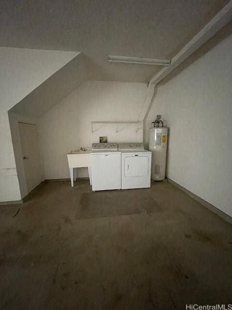 91-1020 Laaulu St Unit 27C, Ewa Beach, HI 96706 - laundry area with washing machine and clothes dryer, electric water heater, and dark colored carpet