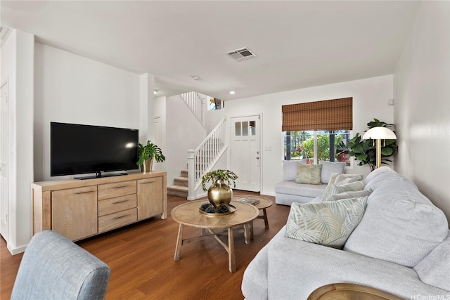 91-1312 Keoneula Blvd Unit 203, Ewa Beach, HI 96706 - living area featuring wood finished floors, stairs, and recessed lighting